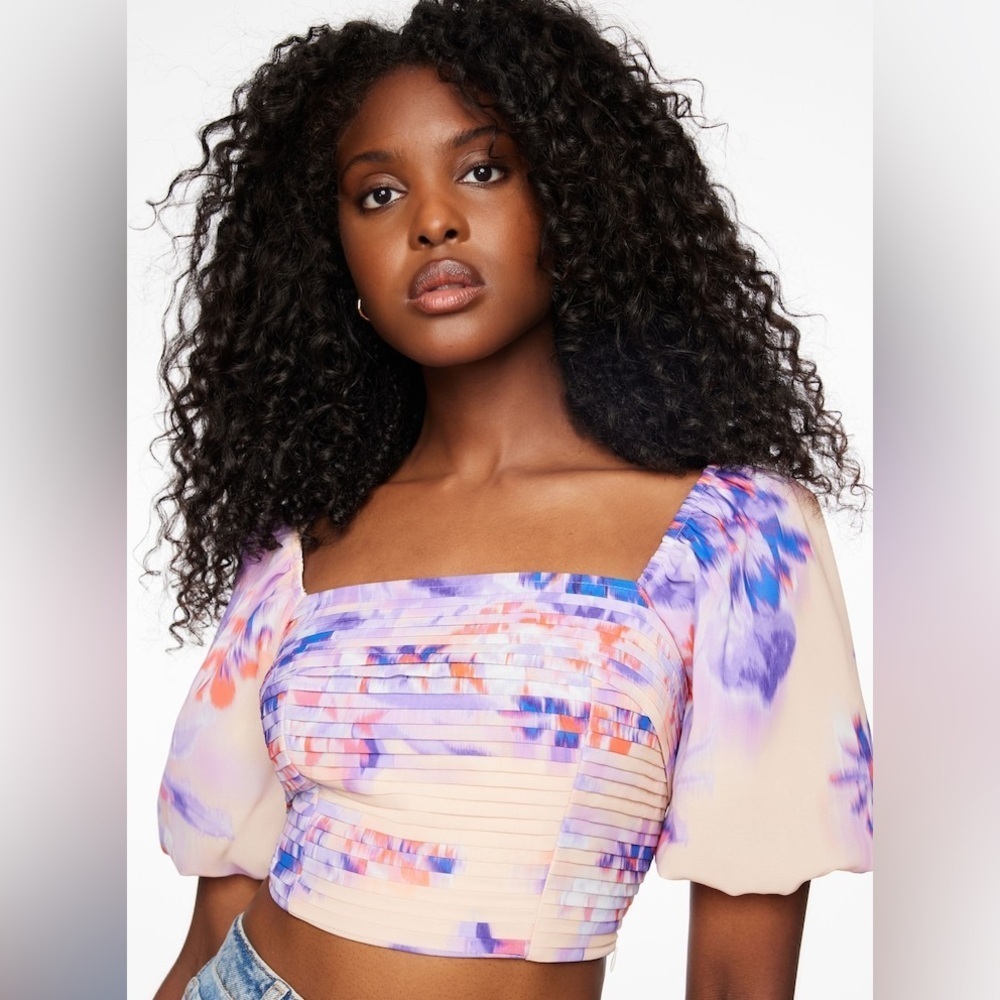 NWT Dynamite Cropped Puff Sleeve Top - Women’s XXS - Picture 2 of 11